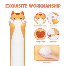 Mewaii 20in Long Cat Plush Pillows Stuffed Animals Squishy Pillows - Plushie Cute Kitty Sleeping Hugging Plush Pillow Soft Toys for Kids(Orange), Brown Cat Body Pillow