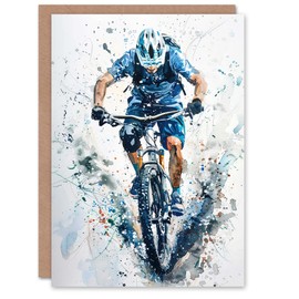 Artery8 Greeting Card Mountain Biker Action Shot Paint Splat Portrait For Him Man Birthday Card