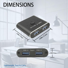 USB 3.0 Switch, FNBR USB Switcher 2 Computers USB Splitter 2 in 1 Out USB Selector Share Printers, Keyboards, Mouse, Scanner and More with Ease-(1 Switcher+ 2 USB3.0 Cables)