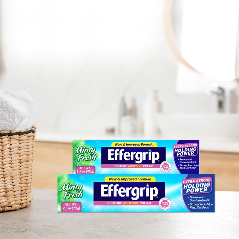 Effergrip Denture Adhesive Cream, Minty Fresh, 2.5 Oz, Zinc-Free Formula
