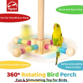 Agape Bird Perch Toy, Parrot 360° Interactive Rotating Toy, Bird Cage Accessories for small and medium Parrots to Expend Energy, Wooden Stand for Parakeets Cockatiels Lovebirds Conures Finches Budgies
