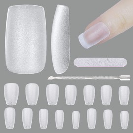 Hotolove 480Pcs Square Nails Tips--Full Cover Matte Square Acrylic Fake Nail Tips Professional False Press on Nail Tips for DIY Nail Art 15 Size Soft Gel Nail Tips With 1Pcs Nail File&1Pc Cuticle Pusher