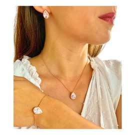 ONDEGO® ROSEGOLD Zirkonia Glitzer Strass Set Schmuck Kette Schmuckset Armband Kommunion Ball Abiball Hochzeit Brautschmuck Schmuck für sie