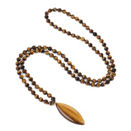 COAI 108 Mala Necklaces with Crystal Pendant, Stone, Tigers Eye