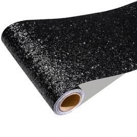CRE8TIVE - Papel pintado de 8 x 80 pulgadas, con purpurina gruesa, para despegar y pegar, borde de pared, lentejuelas brillantes, papel tapiz extraíble, tela autoadhesiva, papel de contacto negro para
