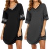 Ekouaer Nightgowns for Women 2 Pack Sleepshirts Short Sleeve Nightshirt V Neck Sleepwear Casual Pajama Dress,Black/Dark Grey,XL