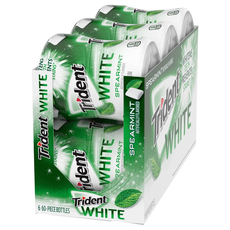 Trident White Spearmint Sugar Free Gum, 6 Bottles of 60