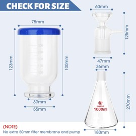 1000ml Glass Vacuum Suction Filter, Lab Vacuum Filtration Distillation Apparatus for Filtering in Lab with 300mL Graduated Funnel and Vacuum Filtration Pump