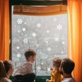 Christmas Snowflake Window Decorations Stickers - 155Pcs Reusable Christmas Window Stickers, Removable Static Xmas Window Stickers, Snowflakes Window Clings for Christmas Decorations