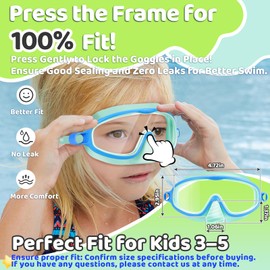 Vvinca 2 Pcs Kids-Swim-Goggles with Nose Cover, Swimming Diving Mask Wide View Anti Fog UV Anti Shattered Lens for Kids 3-5
