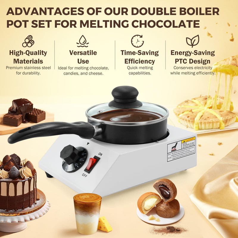 POWLAB Electric Chocolate Melting Pot, 1kg Capacity, Adjustable Temperature, Ceramic