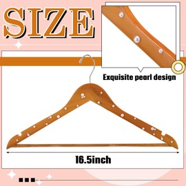 Cinnvoice 5 Pcs Wood Bridal Dress Hanger Wooden Pearl Wedding Dress Bridal Hanger with Pearl Brown Wooden Wedding Party Gift