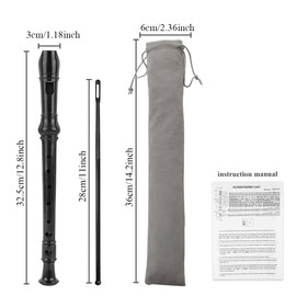 8Hole Descant Soprano Recorder,Soprano Recorder Descant Flute Recorder 8Hole Clarinet German Style Treble Flute,Plastic Soprano Recorder with Fingering Chart Instructions and Cleaning Rod Bag (Black)