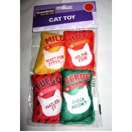 4-pack of HOT SAUCE shaped pillows for cats by Greenbrier Kennel Club