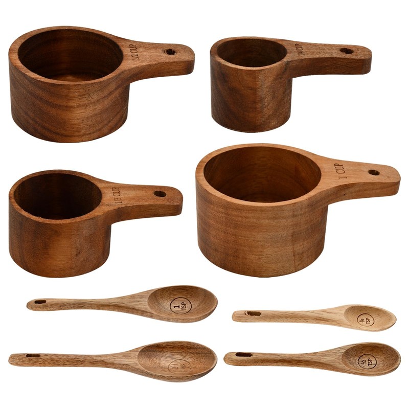 8-Piece Acacia Wood Nesting Measuring Cups and Spoons Set, Laser