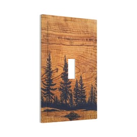 Rustic Country Lodge Style Brown Pine Tree Forest Woodland Woods Wooden Single 1 Gang Light Switch Cover Art Single Toggle Decorative Device Decorator Face Wall Plate Outlet Cover Switchplate(Plastic)