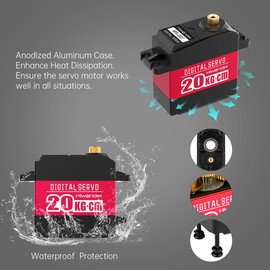 LewanSoul 20KG RC Servo High Torque Servo Motors, Waterproof Full Metal Gear Steering Servo for 1/6 1/8 1/10 1/12 RC Car Robot DIY, Digital Servo with 25T Servo Horn, Control Angle 270°