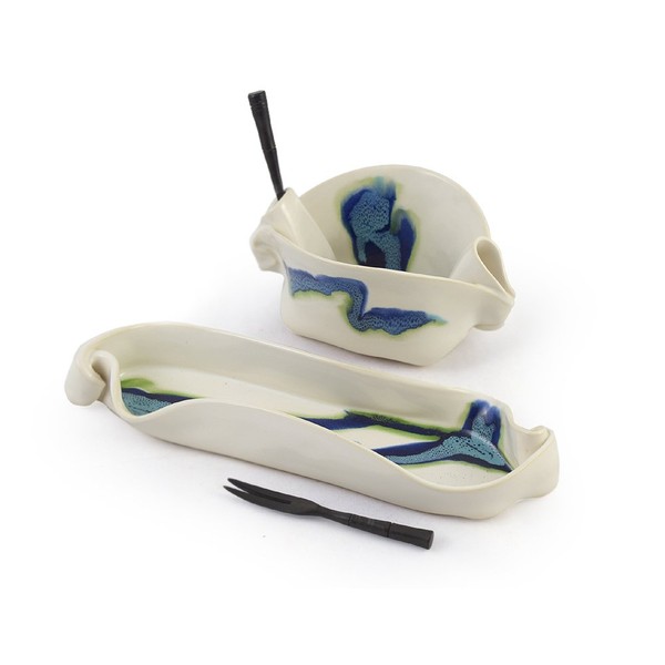 Aurora Collection 2-Piece Handmade Pottery Hors d'oeuvre Appetizer Serving Dish