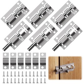 6 Pcs Door Lock Bolts, Small Door Bolt Lock, Stainless Steel Door Latch Slide Bolts Lock with Screws 2 inch Sliding Latch Lock Silver Door Latch Slide Bolts Lock for Bathroom Bedroom Home Toilet Yard