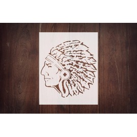 Reusable Indian Chief Head Stencil 8.5" x 11" - Custom, Durable Template for Art Projects