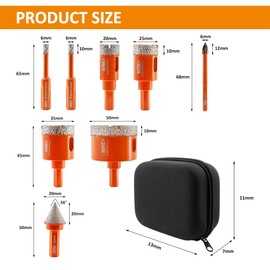 Diamond Core Drill Bit Kit BGTEC Diamond Hole Saw Tile Cutter for Porcelain Tile Ceramic Marble Brick, 8pcs Triangle Shank 6/6/20/25/35/50mm+20mm Diamond Chamfer Finger Bit+6mm Carbide Tip Drill Bits
