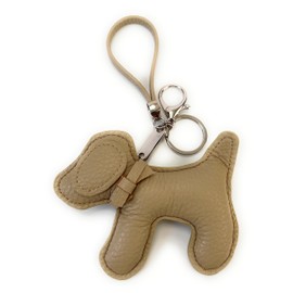 VersaKits Dog Keychains Leather Craft Soft and Adorable Puppy Bag Charm Accessory for Backpack Purse Strap, Rikyu White Tea Brown, Small