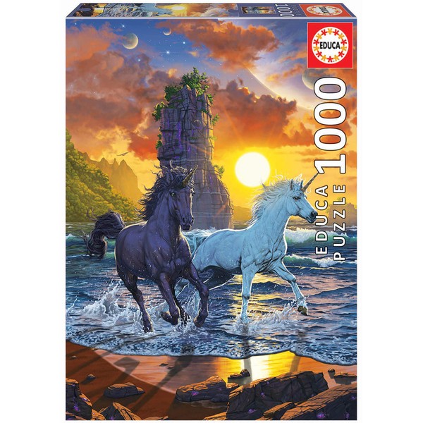 Educa - Unicorns on The Beach, Vincent HIE - 1000 Piece Jigsaw Puzzle - Puzzle Glue Included - Completed Image Measures 26.8" x 18.9" - Ages 14+ (19025)