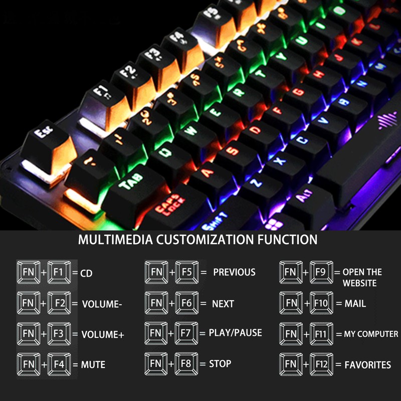 Mechanical Gaming Keyboard Wired RGB Backlit 104 Keys ABS Blue