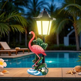 JIALINXIA Solar Outdoor Garden Decorative Flamingo Statue with Light, Solar-Powered Outdoor Decorations for Patio Yard Lawn Walkway Ornaments for Gifts for Mom Grandma Birthday (Red)