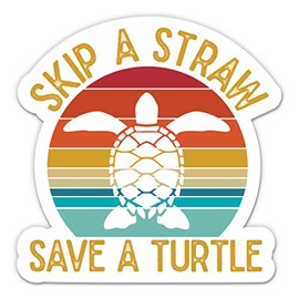 Skip a Straw Save a Turtle Stickers - 2 Pack - Waterproof Vinyl for Car, Phone, Water Bottle, Laptop - Protect Sea Turtles Decals (2-Pack)