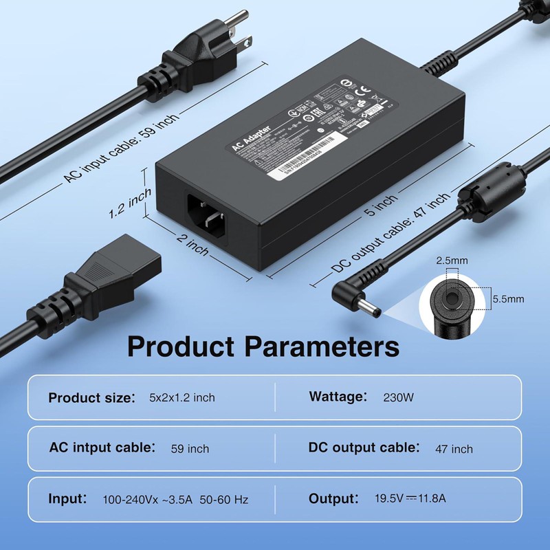 LIFKAHY 230W Charger Compatible with MSI GE75 GE65 GE63 Raider,