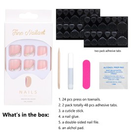Press on Toenails for Women, ANYOS Short French Tip Fake Toe Nails, Solid Square Press on Toes Nails,24 pcs Glue on Toe Nail Press ons with 2 Pack 48 Pcs Jelly Stickers and 1 Glue (French Incline)