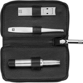 ZWILLING Premium 3 Piece Manicure Set Cowhide Leather with Zip Closure Black