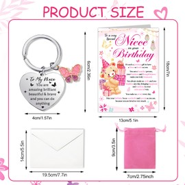 HOWAF Niece Birthday Card Gifts, Happy Birthday Card & Keyring Engraved for Niece Gifts from Niece, Aunty, Aunt, Uncle