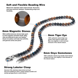 WESTMIAJW Mens Hematite Tiger Eye Onyx Beads Beaded Necklace Chain Natural Gemstones Jewellery 60cm