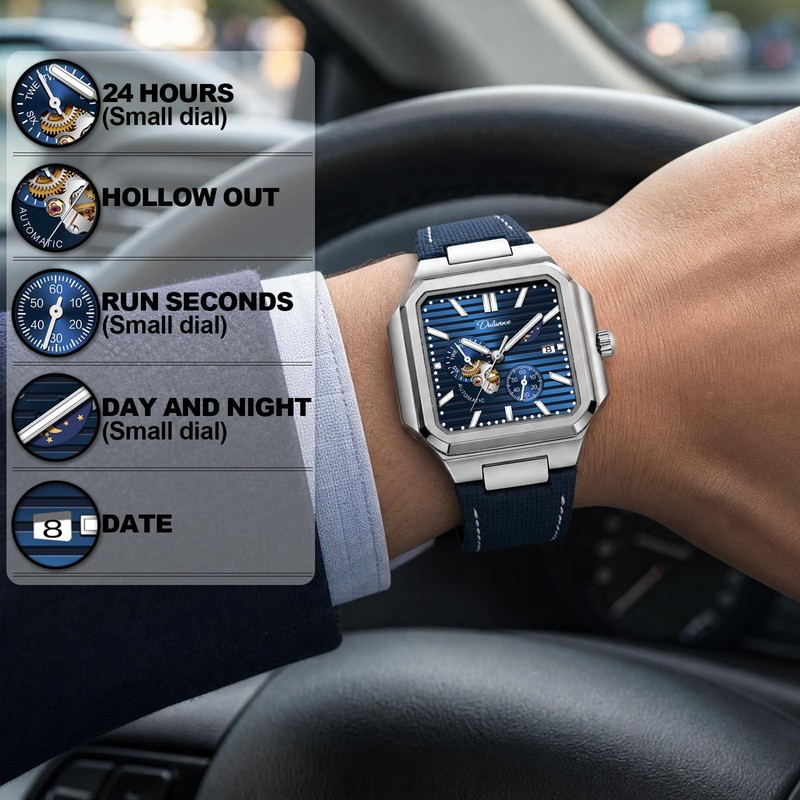 Men's Watch Automatic Mechanical Wristwatches for Men Fashion Square Design