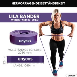unycos - Fitness Bands 100% Latex, Resistance Bands Standard 16-39 kg, Non-Slip Band 1040 mm for Buttocks, Arms and Legs, Strength and Muscle Training (Purple)