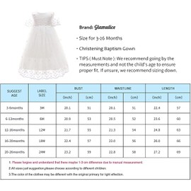 Glamulice White Baby Girls Baptism Christening Dresses 16-20 Floral Embroidered Newborn Photo Shoot Holiday Birthday Party Tulle Dress Lace Cap Infant Girl Pageant Communion Formal Gown Outfit 18M