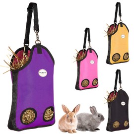 Majestic Ally Guinea Pig Hay Feeder - Strong Nylon Wire Mesh Ventilated for Small Animals - 4 Colors, 2 Sizes - Easy to Use (2 Holes 16" x 10" x 3", Purple)