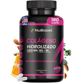 Nuboost Colágeno Hidrolizado 1000 180 Cápsulas Biotina Vitamina Ácido Hialurónico Porciones Péptidos Suplemento Piel Cabello Uñas Hecho Usa