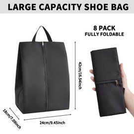 8 Pcs Large Shoe Bags for Travel, Nylon Waterproof Dust-Proof Shoe Bag, Shoes Storage Bag with Zipper and Handle, Shoes Organizers Pouch for Packing, Fit for Men Women Trainers Heels (Black+Grey)