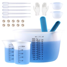 LET'S RESIN Silicone Measuring Cups, 600ml/20oz&100ml Accurate 2 Scales Durable Measuring Cups, Thicker&Non-Stick Resin Mixing Cups, Silicone Stirring Stick, Easy Clean Resin Supplies for Resin Mixing