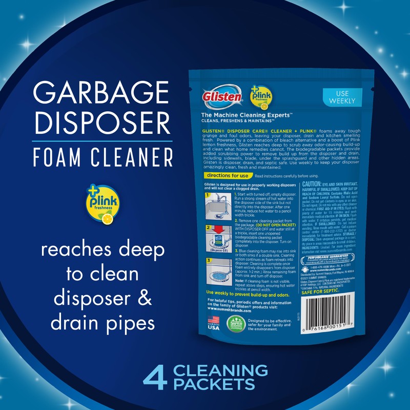 Glisten Disposer Care Foaming Cleaner, Lemon Scent, 12 Use (BND01728)