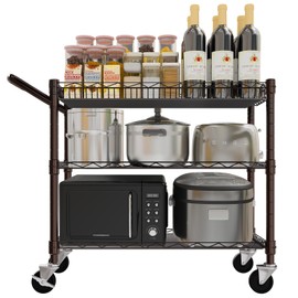 YNN Rolling Carts with Wheels, 3 Tier Rolling Cart with 990lbs Capacity 3 Heavy Duty NSF Kitchen Cart Chrome Trolley Carts & Wire Shelving & Bar-Storage Carts for Kitchen, Office, Outdoor,Serving