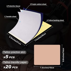 Tattoo Practice Skins 3MM with Transfer Paper - Autdor 25Pcs Thick Tattoo Fake Skin and Stencil Paper Kit Includes 20Pcs Tattoo Paper and 5Pcs Double Sided Blank Tattoo Skin Practice 3mm