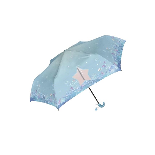Ki-162a Children's Folding Umbrella, For Kids, Hand Opening, Lightweight, Ribs, 19.7 inches (50 cm), Easy to Open and Close, Girls, Dreaming Marine, saxon blue