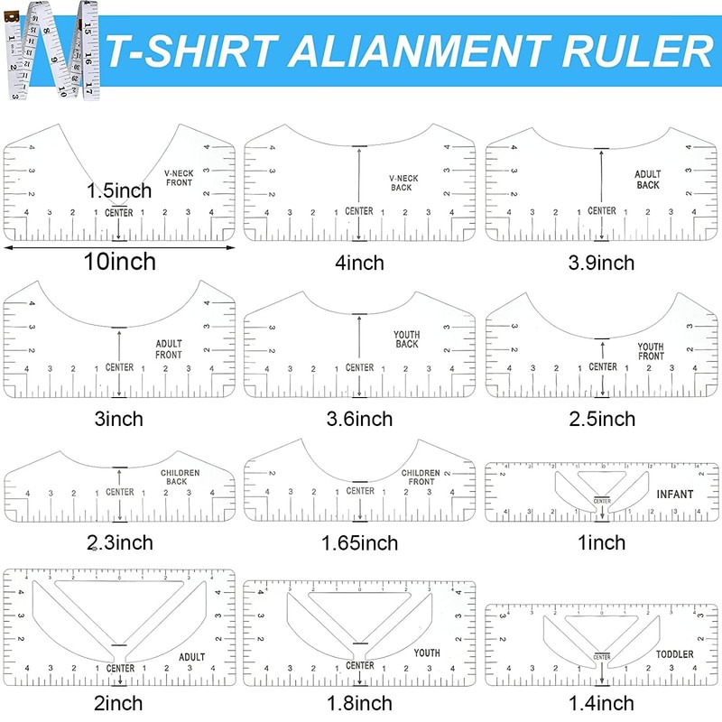Powerful 14PCS T-Shirt Ruler Guide Alignment Tool Vinyl Center Design