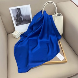 CHUNG Women's Satin Head Scarf Emulation Silk Handbag Hair Ribbons Bandanas Scarves SolidSquare-RoyalBlue