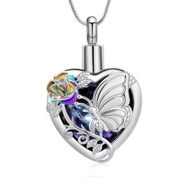 zeqingjw Heart Cremation Jewelry Butterfly Urn Necklace for Ashes Jewelry for Women Men Memorial Pendant Human Pet Ashes Holder Keepsake Gift