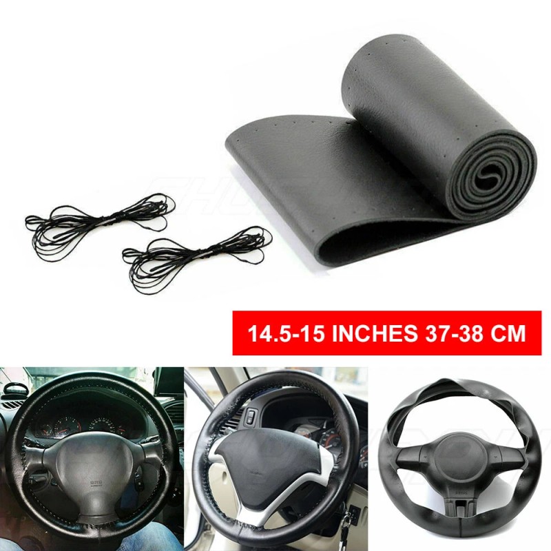 CHUSYYRAY 15" Steering Wheel Cover Genuine Leather for Chevy Silverado